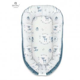 Miminu - cosulet bebelus pentru dormit cu doua fete, baby nest 105x66 cm, husa 100% bumbac si catifea moale, cu salteluta din burete, detasabila, velvet deer dark mint