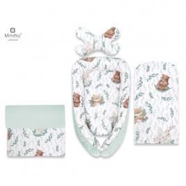 Miminu - set 4 in 1 cosulet bebelus baby cocoon 90x50 cm, husa 100% bumbac, cu paturica cu doua fete 50x70 cm, cu salteluta 60x32 cm, cu perna fluture cu doua fete 40x27 cm, lulu natural