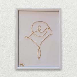Tablou zodia berbec, sculptura din fir continuu de sarma placata cu aur, 14×19 cm
