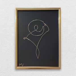 Tablou zodia berbec, sculptura din fir continuu de sarma placata cu aur, 14×19 cm