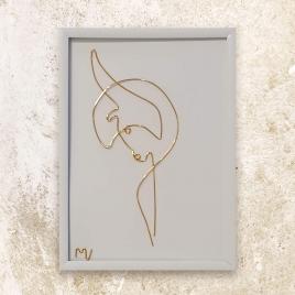 Tablou zodia capricorn, sculptura din fir continuu de sarma placata cu aur, 14×19 cm
