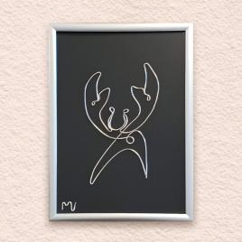 Tablou zodia rac, sculptura din fir continuu de sarma placata cu argint, 14×19 cm
