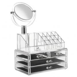 Organizator cosmetice Alista Home, farduri, make-up, transparent, oglinda inclusa, 16 compartimente, 4 sertare