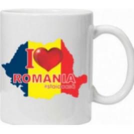 Cana personalizata cu textul i love romania