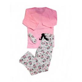 Pijama dama maneca lunga pantaloni lungi,masca de dormit, cu imprimeu Cute Cows, culoare Roz,L
