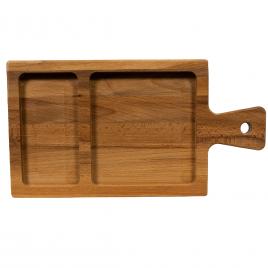 Platou de lemn, compartimentat cu maner, Cesiro, 350x185x25
