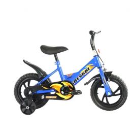 Bicicleta cu roti ajutatoare pentru copii intre 2 si 6 ani, Albastra, Pedale si frane, ghidon si sezut reglabil, Roti de 12 inch, Aparatoare spate