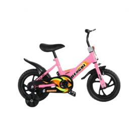 Bicicleta cu roti ajutatoare pentru copii intre 2 si 6 ani, Roz, Pedale si frane, ghidon si sezut reglabil, Roti de 12 inch, Aparatoare spate