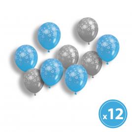 Set baloane - albastru, argintiu, cu motive de crăciun - 12 piese / pachet