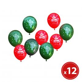 Set baloane - roșu, verde, cu motive de crăciun - 12 piese / pachet