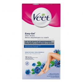 Benzi depilatoare de ceara Veet pentru piele sensibila, 12 benzi