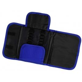 Geanta suport pentru 12 fiole cu medicamenre pentru organizare si transport  cu captuseala de protectie si inchidere velcro, culoare albastru