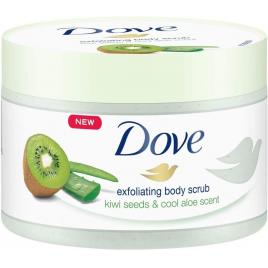 Scrub pentru corp Dove cu seminte de kiwi si aloe, ce ofera pielii o exfoliere eficienta, cu efect nutritiv, 225 ml