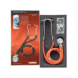 Stetoscop portocaliu Jotarap din aliaj de zinc cu pavilion dublu si tub dublu de 56 cm pentru o mai buna transmisie a sunetului fara latex, cu 5 instrumente in 1 pentru 5 tipuri diferite de auscultatie , Golden Protect
