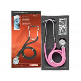 Stetoscop roz Jotarap din aliaj de zinc cu pavilion dublu si tub dublu de 56 cm pentru o mai buna transmisie a sunetului fara latex, cu 5 instrumente in 1 pentru 5 tipuri diferite de auscultatie , Golden Protect