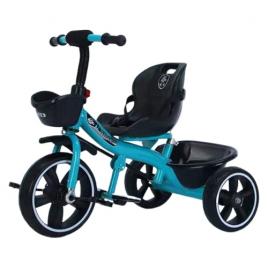Tricicleta cu pedale pentru copii intre 2 ani si 6 ani, Albastra, Sezut cu spatar reglabil, Suport picioare, Doua cosuri depozitare si centura de siguranta