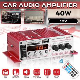 Mini amplificator auto, stereo, 12v, 40 w, radio fm, citire usb sau card sd, cu