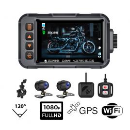 Kit Camere Motocicleta DVR, MotoSE, 65 Dual, Display 3'',1080P Fata/Spate, Rezistenta la apa si praf, WIFI, GPS, senzor de gravitatie si inregistrare video inteligenta