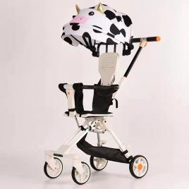Carucior bebe cu copertina retractabila, model vacuta pentru copii intre 6 si 36 luni, Alb, Sport, Pliabil, Cos depozitare, 2 roti pivotante si blocare roti