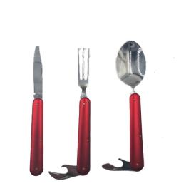 Set de tacamuri, lingura, furculita si cutit, desfacator de sticle, 16 cm, rosii