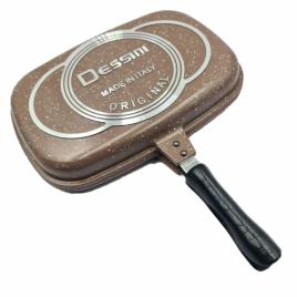 Tigaie dubla dessini grill dreptunghiulara, aluminiu, interior antiaderent, garnitura silicon, 36 cm, maro