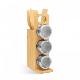 Raft magnetic pentru condimente - set de scule din bambus - 7 piese - 80 x 135