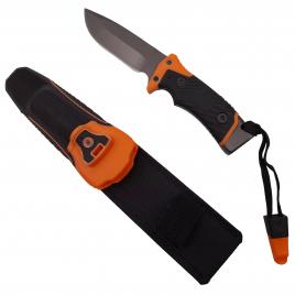 Cutit de vanatoare ideallstore®, survival blade, 20.5 cm, otel inoxidabil, portocaliu, husa inclusa
