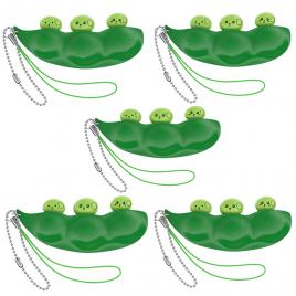 Set cinci jucarii antistres ideallstore®, pastaie de mazare, tip breloc, 6.5 cm, verde