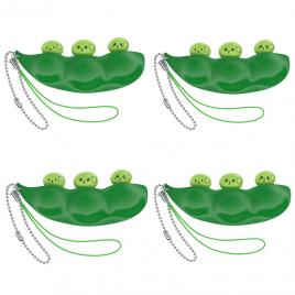 Set patru jucarii antistres ideallstore®, pastaie de mazare, tip breloc, 6.5 cm, verde