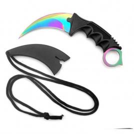 Cutit tip karambit ideallstore®, fade counter, cu teaca si snur, fluier salvare cadou