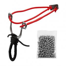 Set prastie metalica ideallstore®, sling king, snur, negru, 15 cm si bile de 6 mm