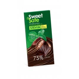 Ciocolata amaruie 75% cacao cu indulcitor din stevia 90gr 