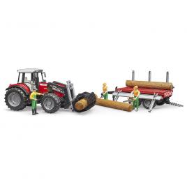 Tractor massey ferguson 7480 cu incarcator frontal si remorca pentru lemne bruder