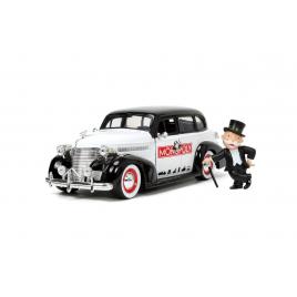 Set masinuta metalica chevrolet master deluxe 1939 scara 1:24 cu figurina mr. monopoly