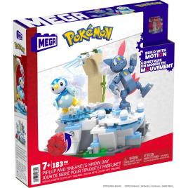 Set cuburi constructie pokemon 183 piese - mega ziua cu zapada a lui piplup si sneasel