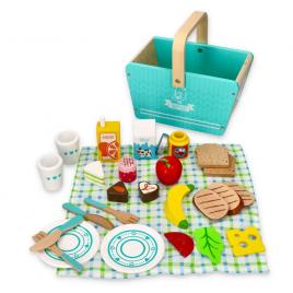 Set de joaca 26 piese din lemn, cos pentru picnic lelin l40203