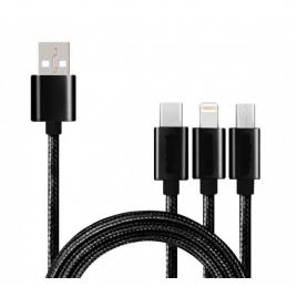 Cablu de incarcare rapida 3 in 1, universal, 1m,gonga® negru