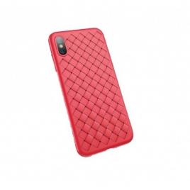 Husa telefon pentru iphone 8, impletita, imitatie piele rosu