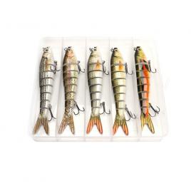 Set 5 voblere articulate 8 segmenti pentru pescuit stiuca, somn, salau, FishingBox, 14cm, 23gr, multicolor