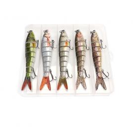 Set 5 voblere articulate stiuca 8 segmenti pentru pescuit stiuca, somn, salau, FishingBox, 14cm, 23gr, multicolor, Crankbait, Swimbait
