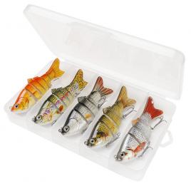 Set 5 voblere stiuca, somn, salau, Fishingbox, plastic, slow sinking, crankbait, multicolor, 10cm, 17.5gr