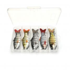 Set 5 voblere stiuca, somn, salau, Fishingbox, plastic, slow sinking, crankbait, multicolor, setul 2, 10cm, 17.5gr