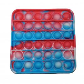 Jucarie antistres, pop it, silicon, patrat, 12.5 cm, albastru-rosu