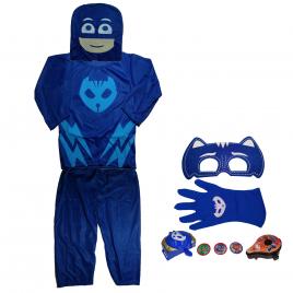 Set costum eroi in pijamale si accesorii ideallstore®, pisoi connor, marimea l, 7-9 ani, albastru