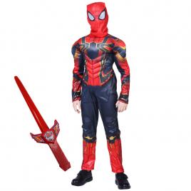 Set costum iron spiderman ideallstore®, new era, 3-5 ani, rosu si sabie led 41.5 cm