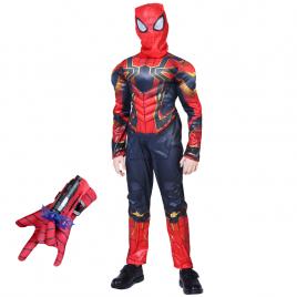 Set costum iron spiderman ideallstore®, new era, rosu, 3-5 ani, manusa cu ventuze inclusa