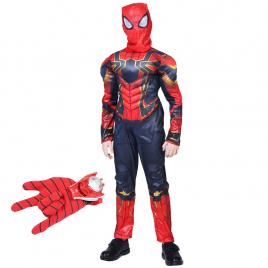 Set costum iron spiderman ideallstore®, new era, rosu, marimea 5-7 ani, manusa cu discuri inclusa