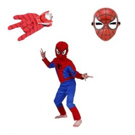 Set costum spiderman ideallstore®, marime l, 7-9 ani, masca si manusa cu lansator, rosu