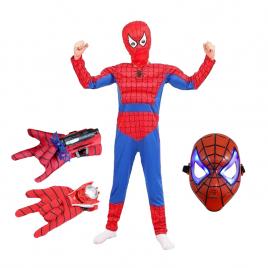 Set costum ultimate spiderman ideallstore® pentru copii, 100% poliester, 110-120 cm, manusa ventuze, discuri si masca led