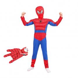 Set costum ultimate spiderman ideallstore® pentru copii, 100% poliester, 110-120 cm, rosu si manusa cu discuri